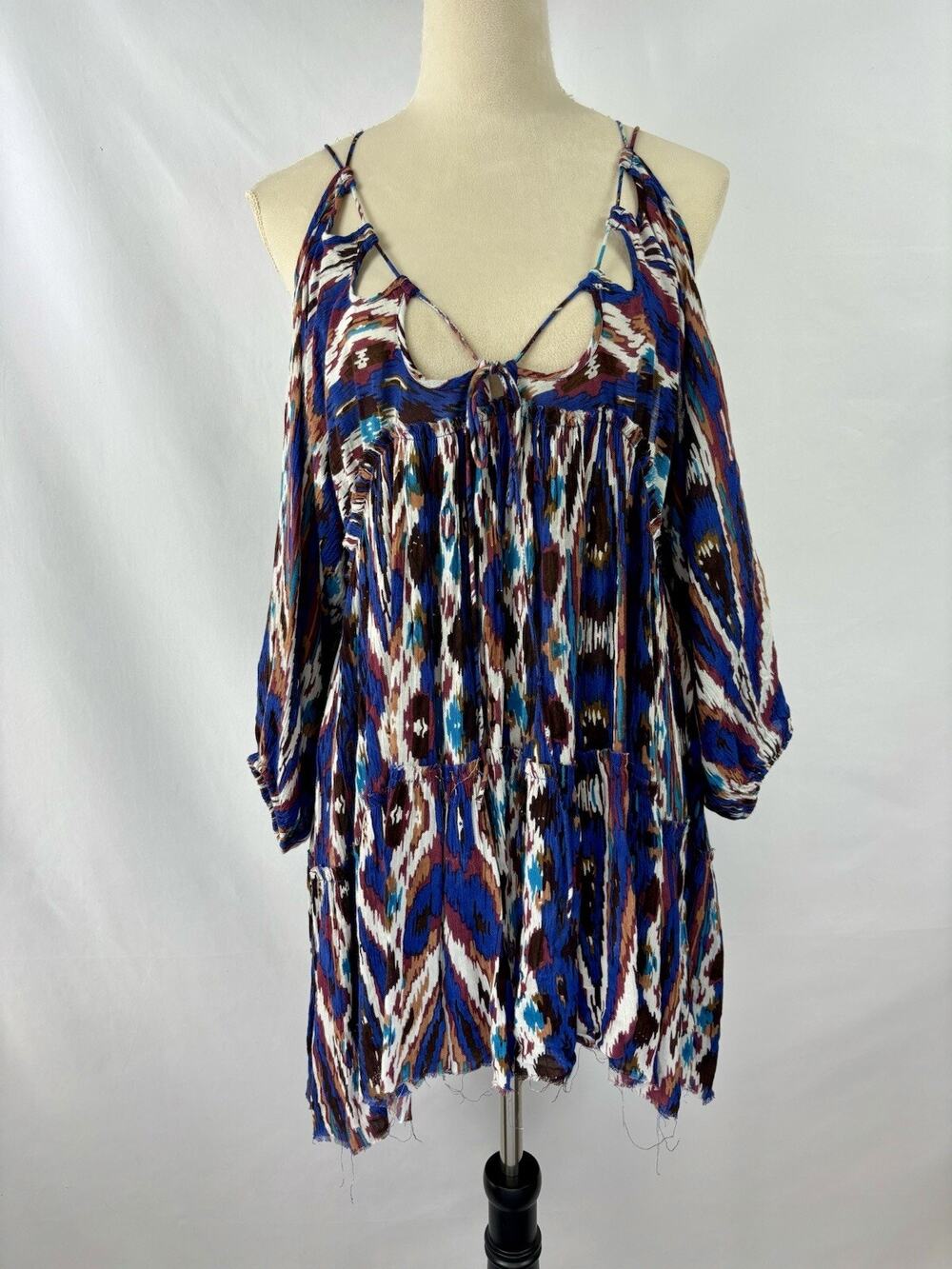 NWT FP Free People One Monarch Mini Dress Blue Abstract Print XS Off Shoulder